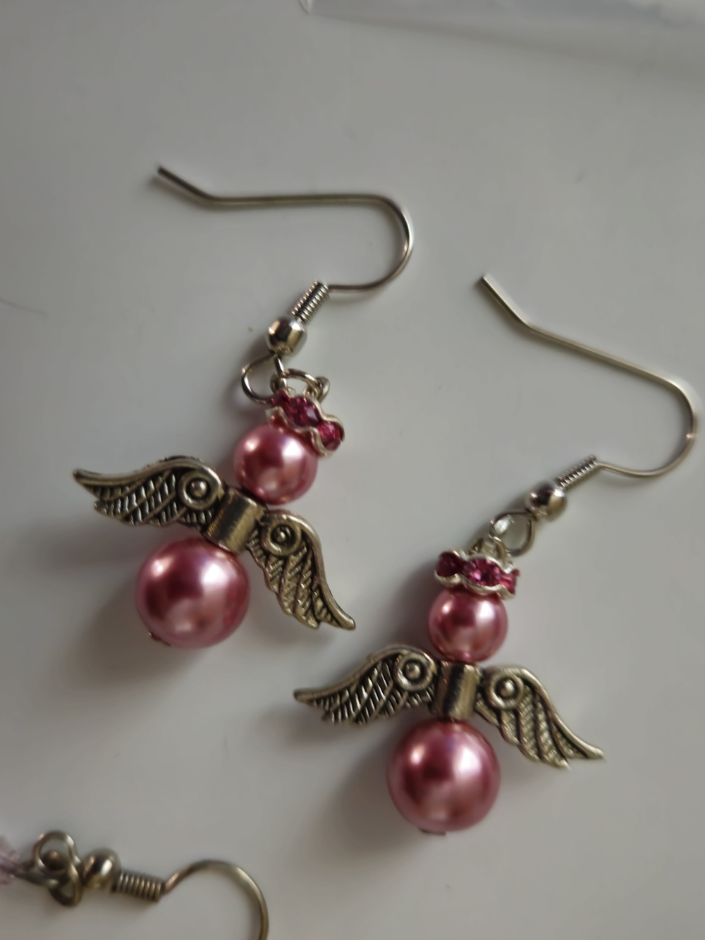 Pink Angel Wing Pearl Drop Earrings & Clear Christmas Earrings